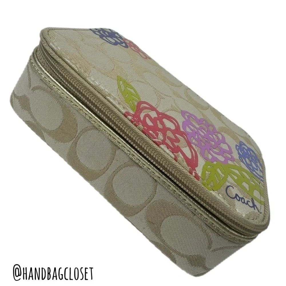 Coach Travel Jewelry Box Made of Appliqué Floral Graffiti Satin Flower